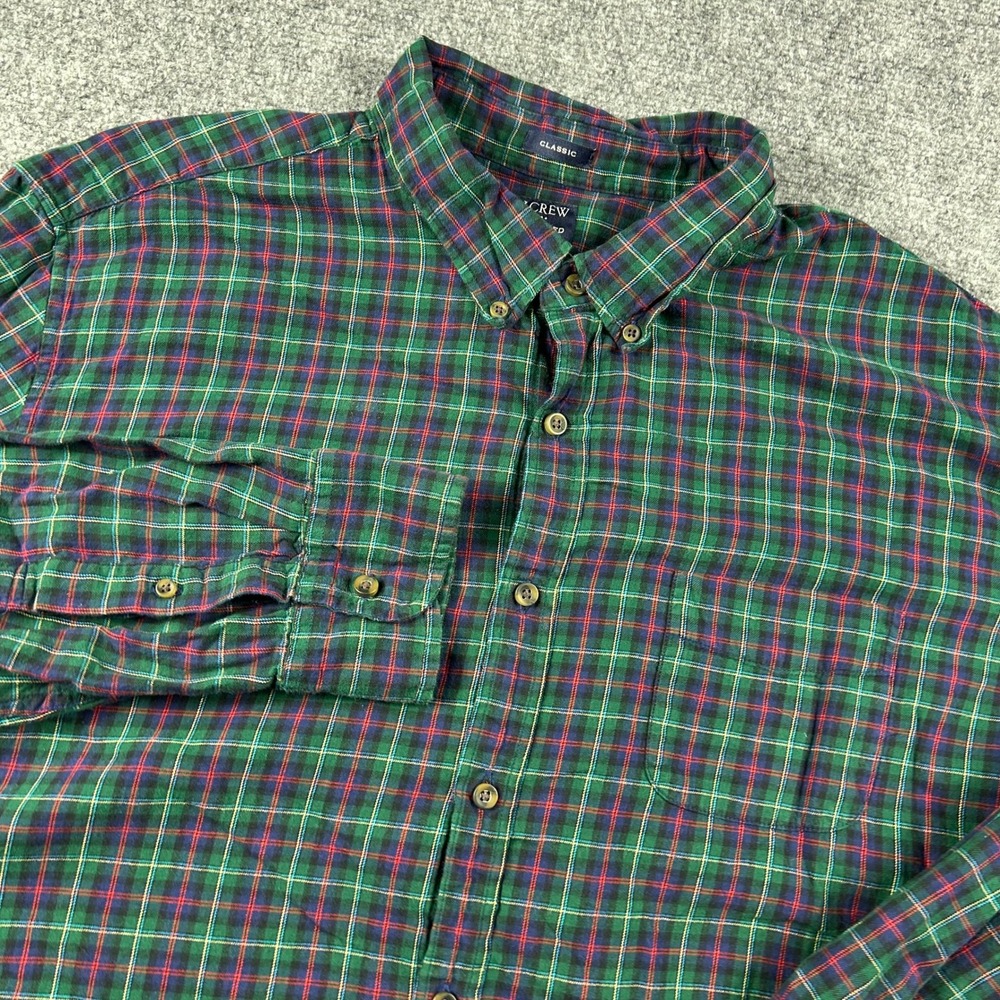 J.Crew Brushed Twill Shirt Mens XXL Green Plaid Classic Fit Button Down Cotton